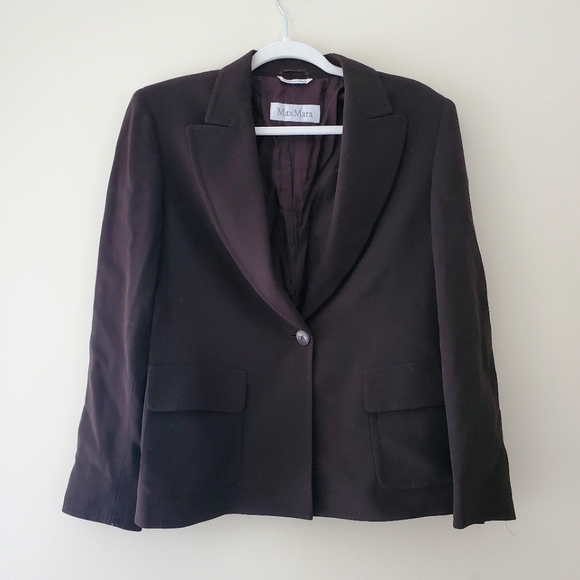 Max Mara Blazer Womens Sz 10 Brown 100% Virgin Wool Single Breasted Pockets - Picture 1 of 8